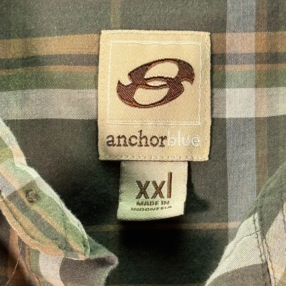 Vintage Anchor Blue Button Up Shirt Mens 2XL Green Plaid Stripes Comfort Y2K - Picture 7 of 11